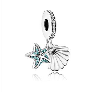 Pandora Starfish and Shell Teal Pavé Dangle Charm